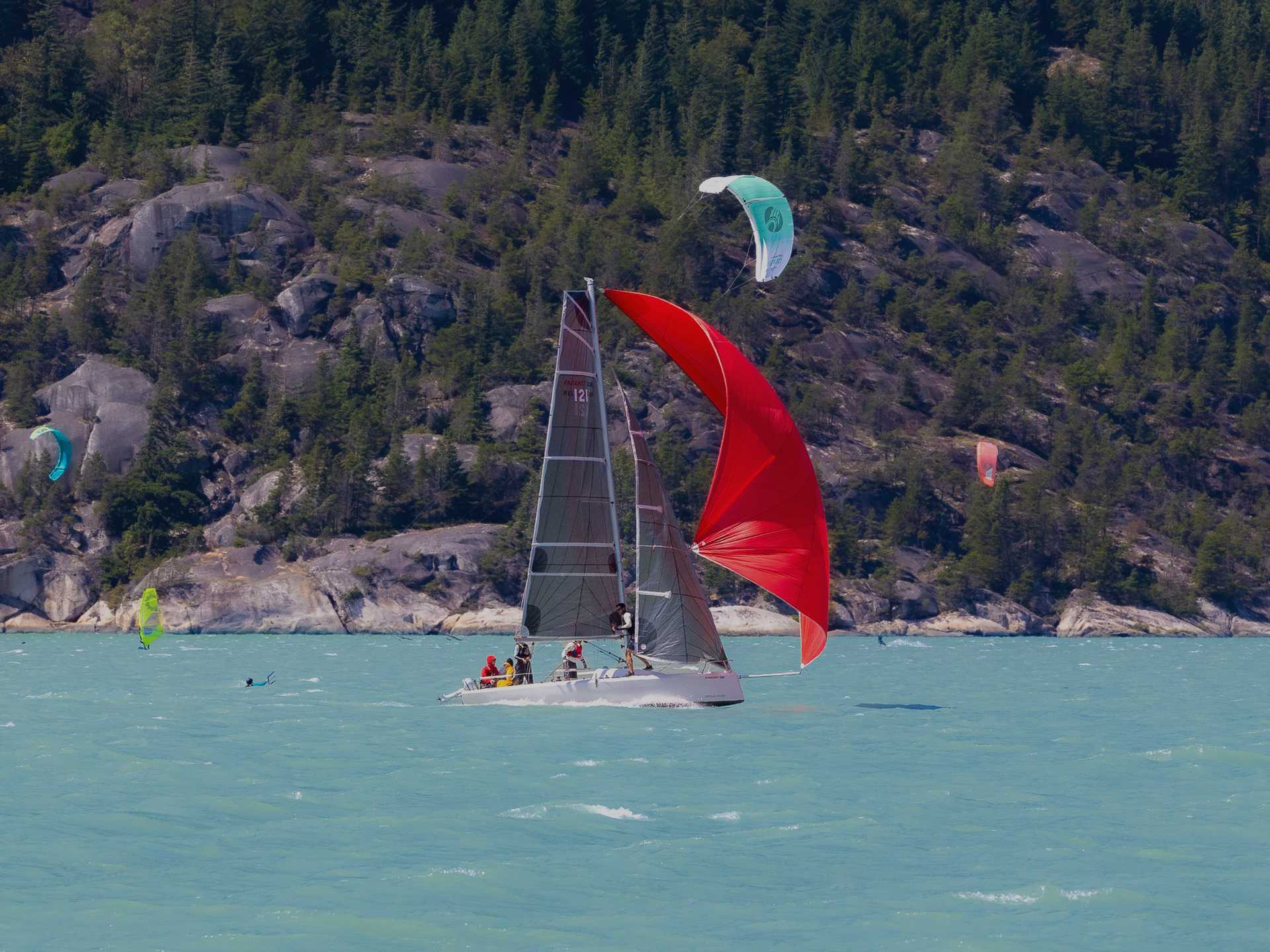 Kiteboarders enjoying the legendary wind of Squamish